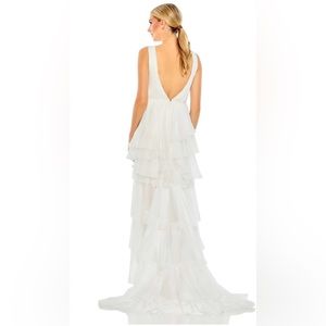 MAC DUGGAL HIGH LOW TIERED GOWN WITH BUILT IN BODYSUIT WHITE 10
